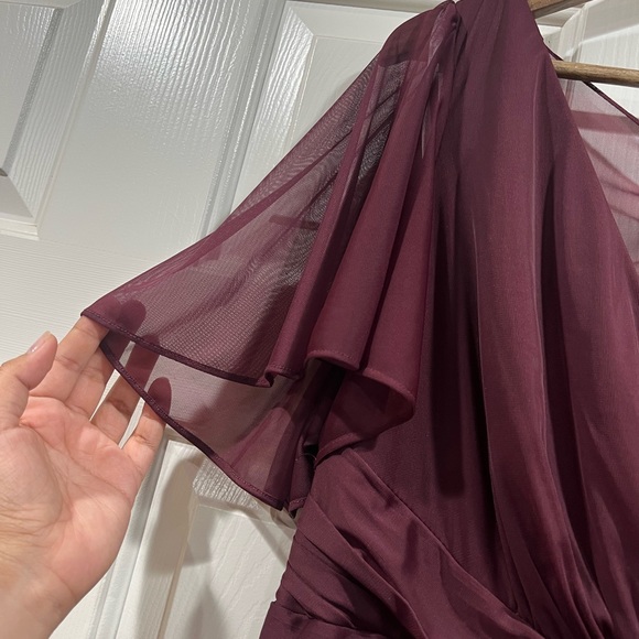 David’s bridal Flutter sleeve crisscross mesh Wine Bridesmaid Dress - Picture 3 of 6